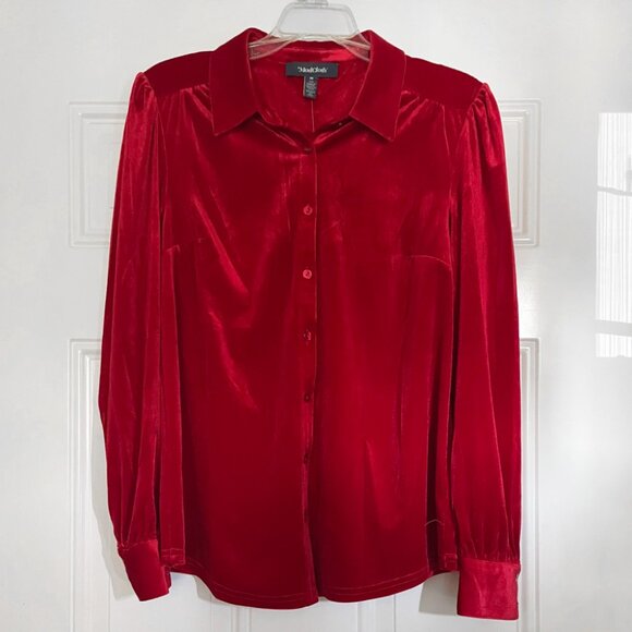ModCloth Be Buzzworthy Velvet Button-Up Top - Picture 6 of 9